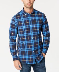 Club Room Men's Perry Plaid Stretch Shirt With Pocket, Created For Macy's