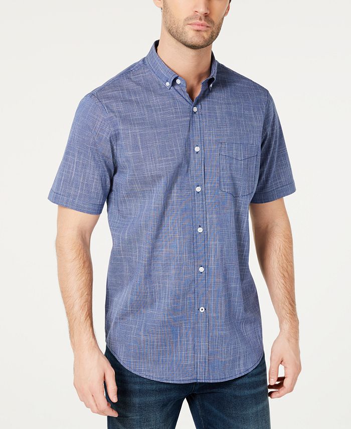 Men's Texture Check Stretch Cotton Shirt, Created For Macy's Club Room Men's Texture Check Stretch Cotton Shirt, Created For Macy's -macys shop