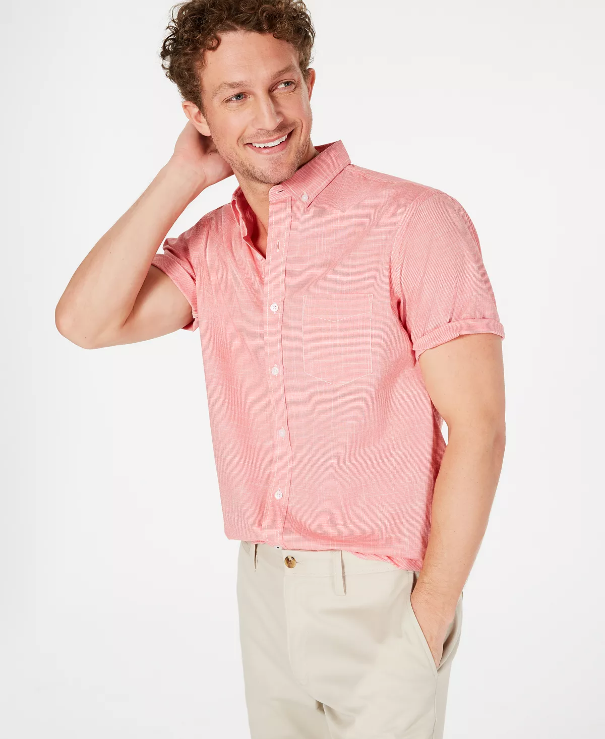 Men's Texture Check Stretch Cotton Shirt, Created For Macy's Club Room Men's Texture Check Stretch Cotton Shirt, Created For Macy's -macys shop