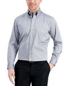 Club Room Men's Regular Fit Cotton Yarn-Dyed Pinpoint Dress Shirt, Created For Macy's