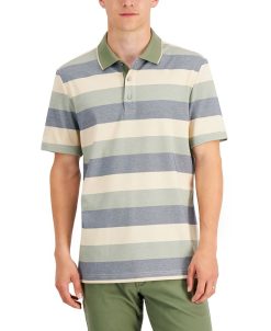 Alfani Men's Regular-Fit Striped Supima Blend Polo Shirt, Created For Macy's