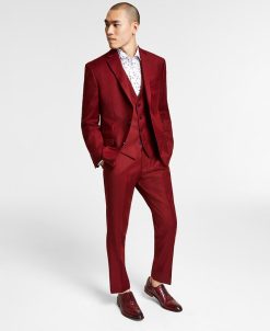 Bar III Men's Slim-Fit Red Solid Vested Suit Separates, Created For Macy's