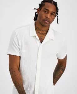 INC International Concepts Men's Rib Knit Button-Up Short-Sleeve Shirt, Created For Macy's -macys shop 19751848 fpx