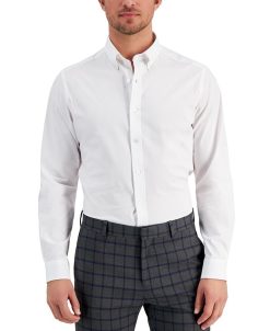 Club Room Men's Slim Fit 4-Way Stretch Solid Dress Shirt, Created For Macy's
