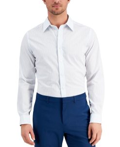 Club Room Men's Slim Fit Striped Dress Shirt, Created For Macy's