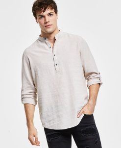 INC International Concepts Men's Regular-Fit Linen Popover Shirt, Created For Macy's