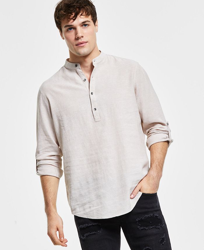Men's Regular-Fit Linen Popover Shirt, Created For Macy's INC International Concepts Men's Regular-Fit Linen Popover Shirt, Created For Macy's -macys shop