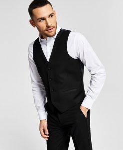 Alfani Men's Classic-Fit Stretch Black Tuxedo Vest, Created For Macy's