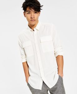 Sun + Stone Men's Sandro Dobby Long-Sleeve Button-Up Shirt, Created For Macy's