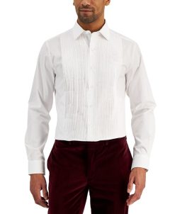 Alfani Men's Slim Fit Pleated Panel Formal Shirt, Created For Macy's