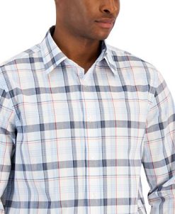 Club Room Men's Regular-Fit Plaid Poplin Shirt, Created For Macy's -macys shop 21104552 fpx