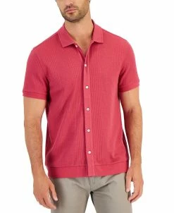 Alfani Men's Drop Needle Jacquard Button-Front Polo, Created For Macy's