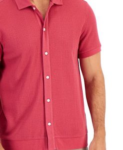 Alfani Men's Drop Needle Jacquard Button-Front Polo, Created For Macy's -macys shop 21113928 fpx