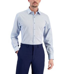 Alfani Men's Regular Fit 2-Way Stretch Stain Resistant Honeycomb Dress Shirt, Created For Macy's