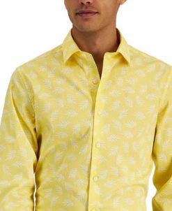 Bar III Men's Slim Fit Leaf-Print Dress Shirt, Created For Macy's -macys shop 21166592 fpx
