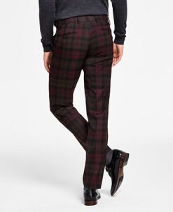 Bar III Men's Slim-Fit Burgundy Plaid Suit Separate Pants, Created For Macy's -macys shop 21469382 fpx