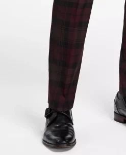 Bar III Men's Slim-Fit Burgundy Plaid Suit Separate Pants, Created For Macy's -macys shop 21469388 fpx