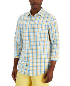 Club Room Men's Performance Plaid Shirt With Pocket, Created For Macy's