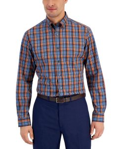 Club Room Men's Slim Fit 4-Way Stretch Plaid Dress Shirt, Created For Macy's