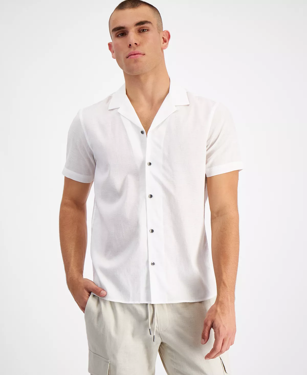 Men's Regular-Fit Textured Floral Jacquard Camp Shirt, Created For Macy's INC International Concepts Men's Regular-Fit Textured Floral Jacquard Camp Shirt, Created For Macy's -macys shop