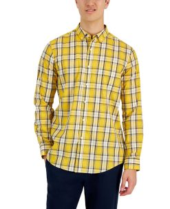 Club Room Men's Sam Plaid Poplin Long-Sleeve Button-Down Pocket Shirt, Created For Macy's