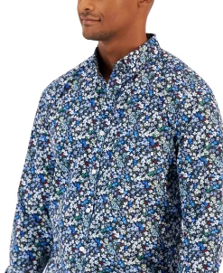 Club Room Men's Rada Classic-Fit Floral-Print Button-Down Poplin Shirt, Created For Macy's -macys shop 21621542 fpx