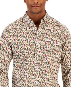 Club Room Men's Autumnal Foliage Classic-Fit Botanical-Print Button-Down Poplin Shirt, Created For Macy's -macys shop 21621546 fpx