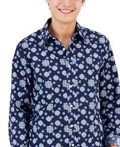Club Room Men's Geometric Medallion Shirt, Created For Macy's -macys shop 21695571 fpx