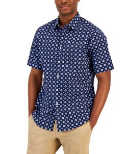 Club Room Men's Pisa Medallion Print Refined Woven Short-Sleeve Shirt, Created For Macy's