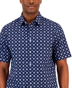 Club Room Men's Pisa Medallion Print Refined Woven Short-Sleeve Shirt, Created For Macy's -macys shop 21695665 fpx