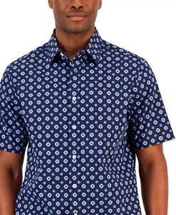 Club Room Men's Pisa Medallion Print Refined Woven Short-Sleeve Shirt, Created For Macy's -macys shop 21695665 fpx