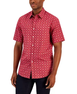 Club Room Men's Pisa Medallion Print Refined Woven Short-Sleeve Shirt, Created For Macy's -macys shop 21695667 fpx
