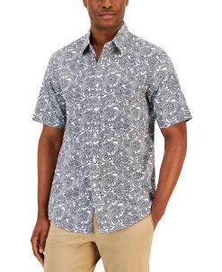 Club Room Men's Dramatic Paisley Refined Woven Short-Sleeve Shirt, Created For Macy's