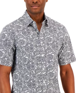 Club Room Men's Dramatic Paisley Refined Woven Short-Sleeve Shirt, Created For Macy's -macys shop 21695674 fpx