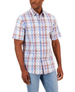 Club Room Men's Bally Plaid Refined Woven Short-Sleeve Shirt, Created For Macy's