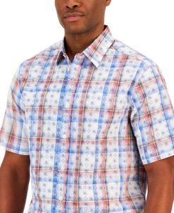 Club Room Men's Bally Plaid Refined Woven Short-Sleeve Shirt, Created For Macy's -macys shop 21695678 fpx