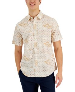Club Room Men's Brook Patchwork Refined Woven Short-Sleeve Shirt, Created For Macy's