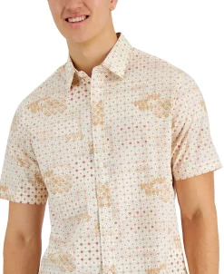Club Room Men's Brook Patchwork Refined Woven Short-Sleeve Shirt, Created For Macy's -macys shop 21695695 fpx