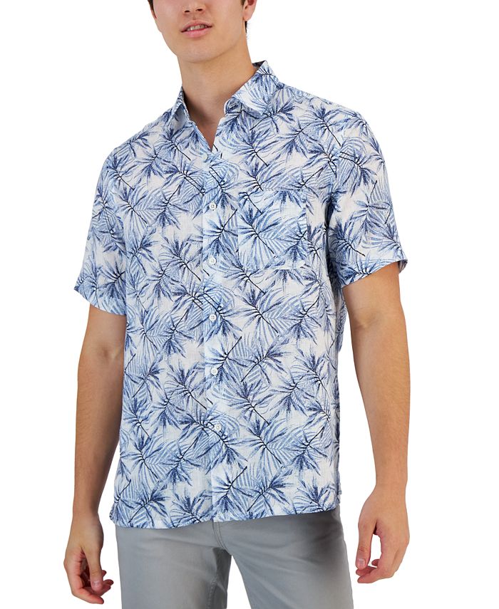 Men's Gone Classic-Fit Leaf Print Linen Short-Sleeve Shirt, Created For Macy's Club Room Men's Gone Classic-Fit Leaf Print Linen Short-Sleeve Shirt, Created For Macy's -macys shop
