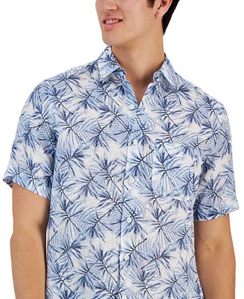 Men's Gone Classic-Fit Leaf Print Linen Short-Sleeve Shirt, Created For Macy's Club Room Men's Gone Classic-Fit Leaf Print Linen Short-Sleeve Shirt, Created For Macy's -macys shop