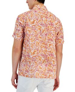 Club Room Men's Theora Garden Check Floral Linen Short-Sleeve Pocket Shirt, Created For Macy's -macys shop 21695717 fpx