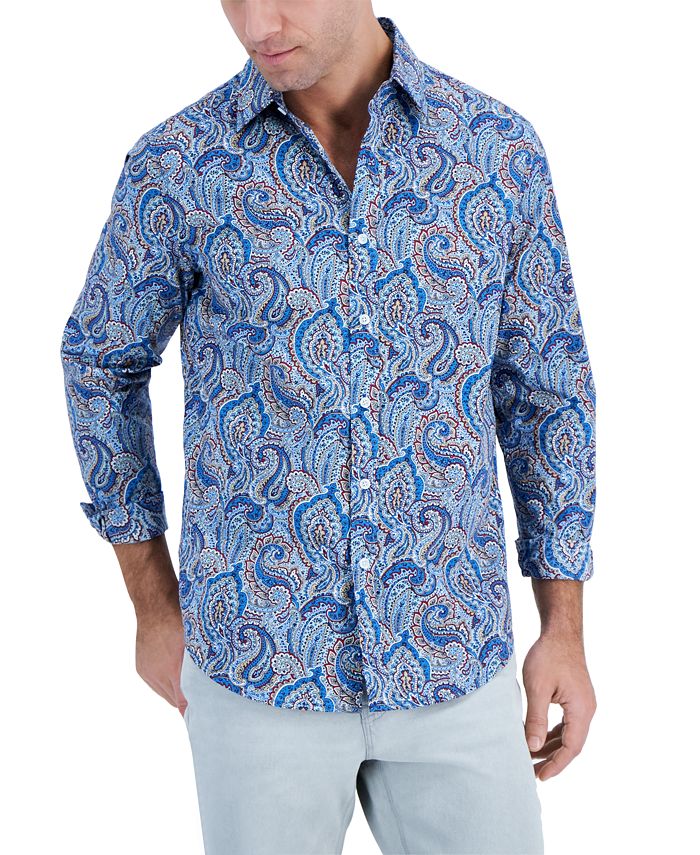 Men's Long-Sleeve Jewel Paisley Shirt, Created For Macy's Club Room Men's Long-Sleeve Jewel Paisley Shirt, Created For Macy's -macys shop