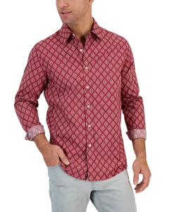 Club Room Men's Long-Sleeve Foulard Geometric-Print Shirt, Created For Macy's -macys shop 21695774 fpx