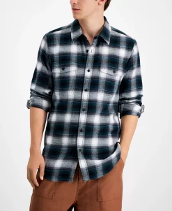 Sun + Stone Men's Plaid Flannel Shirt, Created For Macy's 6 Sun + Stone Men's Plaid Flannel Shirt, Created For Macy's -macys shop 21706887 fpx