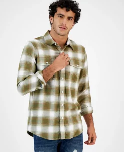 Sun + Stone Men's Plaid Flannel Shirt, Created For Macy's 5 Sun + Stone Men's Plaid Flannel Shirt, Created For Macy's -macys shop 21706891 fpx