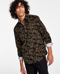 Sun + Stone Men's Oliver Camo Print Long-Sleeve Corduroy Shirt, Created For Macy's