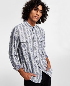 Sun + Stone Men's Shaker Regular-Fit Geo Jacquard Flannel Shirt, Created For Macy's