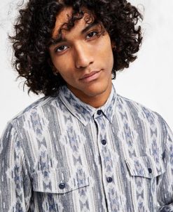 Sun + Stone Men's Shaker Regular-Fit Geo Jacquard Flannel Shirt, Created For Macy's -macys shop 21707523 fpx
