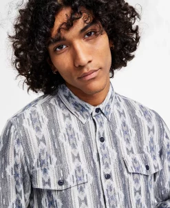 Sun + Stone Men's Shaker Regular-Fit Geo Jacquard Flannel Shirt, Created For Macy's -macys shop 21707523 fpx