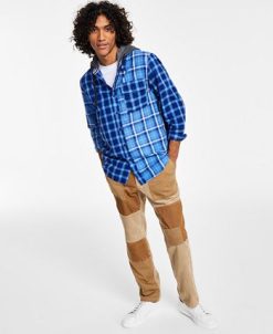 Sun + Stone Men's Snyder Regular-Fit Patchwork Plaid Hooded Shirt, Created For Macy's -macys shop 21713037 fpx